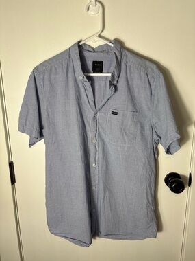 RVCA Blue Micro Check Short Sleeve Button Up Shirt Size Large Skater Surf